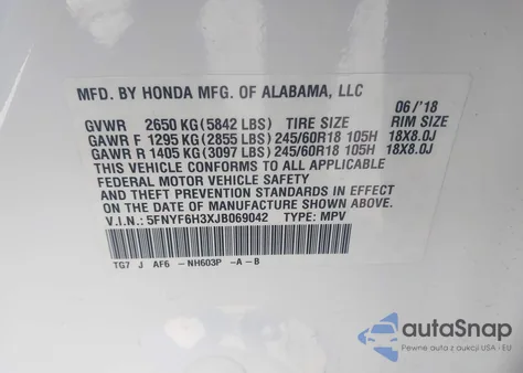 2018 Honda Pilot Ex из США, поврежденный, VIN 5FNYF6H3XJB069042